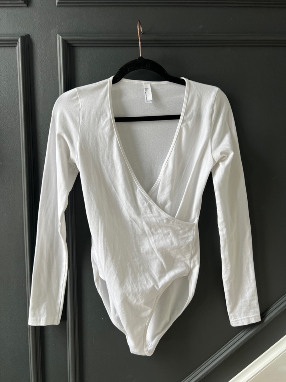 American Apparel White Long-Sleeve Wrap Bodysuit